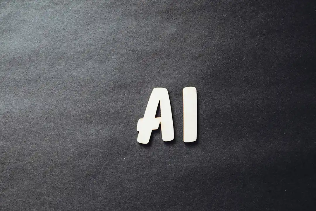 黒い背景に「AI」という文字がデジタルなバイナリコードで表現されている。