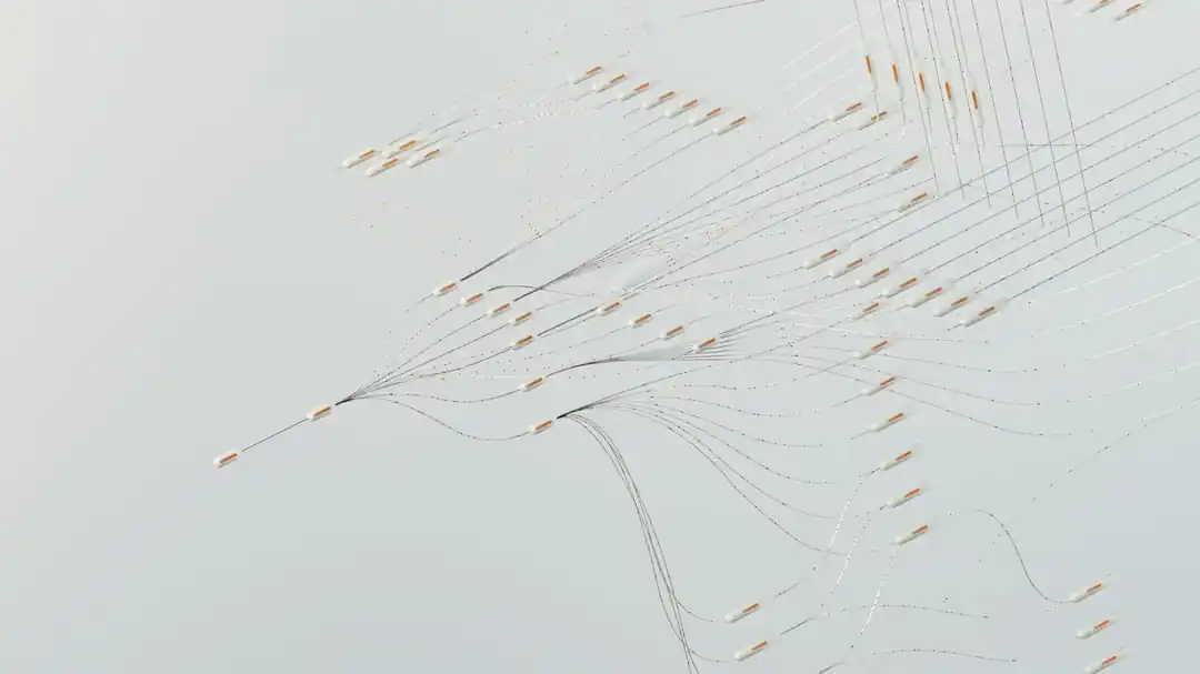 복잡한 디지털 신경망과 데이터 흐름을 묘사한 추상적인 일러스트레이션