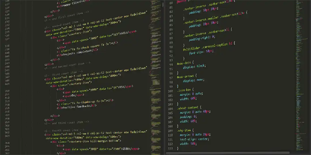在深色螢幕上突顯的 HTML 和 CSS 程式碼特寫,適用於科技主題。