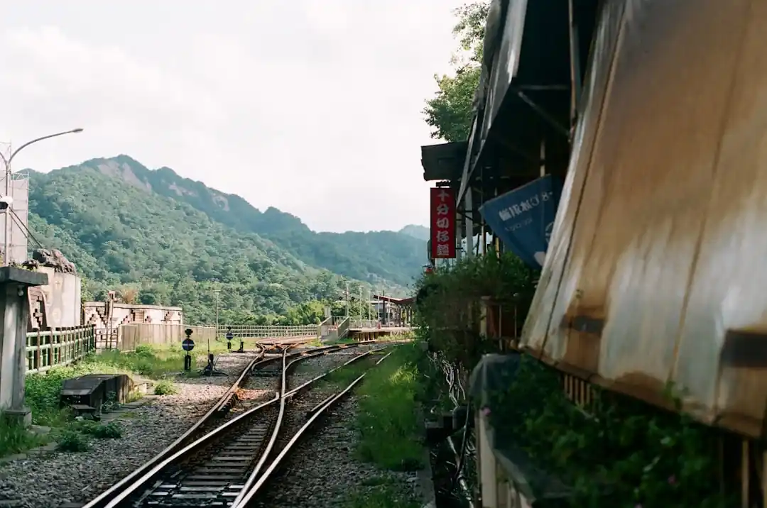 緑豊かな山々の近くを走る線路